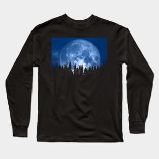 Spacecore Aesthetic Full Moon Over Pine Trees Astronomy Telescopes Long Sleeve T-Shirt